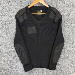 Citadel Sweater Mens Large Black Wool V Neck Commando Military Knit England